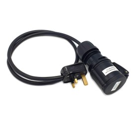 HDIUK 1 Metre Black Fly lead converter. 13A UK AC mains plug to 16A 220/240V IP44 Trailing socket coupler. Ideal for use on stage lighting, sound systems, and more