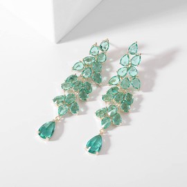 Uncle J Vintage Emerald Chandelier Dangle Earrings-18K Gold Plated Green Austrian Crystal Teardrop for Women,Bridal,Wedding,Statement, Cubic Zirconia, Emerald Cubic Zirconia