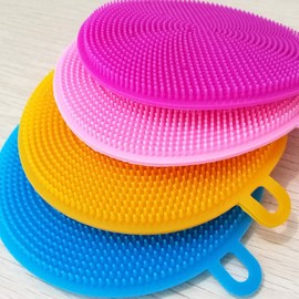 Silicone Dish Scrubber Pads Multipurpose Washing Brush for Dishes, Fruits & Vegetables | Round Silicone Scrubbing Sponge for Kitchen Cleaning | Durable & Reusable (Pack of 2)