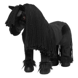 LeMieux Toy Pony - Spike - Reversible Lorry/Stable Carry Case - Crinkly Mane and Fluffy Feathers - Includes Pony Passport - Ages 3+ - Black Friesian - One Size