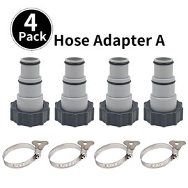 HongFuFu 4 Pack Pool Hose Adapter with 4 PCS Clamps, Filter Pump Connector Replacement for Threaded Connection Pump 1.5/1.25 Inch Hoses