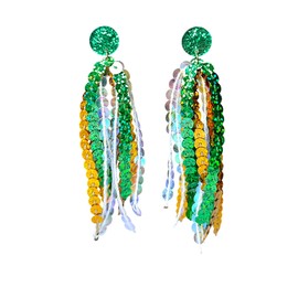 St. Patrick ‘s Day Tassel Earrings Shiny Laser Green Round Sequin Earrings B