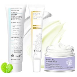 WEUD Crema Coreano 3 En 1 Kit, con 1 Crema Hidratante Centella Niacinamida + 1 Crema de Ojos Retinal Péptidos Probióticos + 1 Crema para Cuello Reafirmante, Crema Facial Coreano para Todo Tipo de Piel