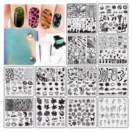 Vnc Nail Stamping Plates Set 12Pcs Nail Plates 1 Nail Art Stamper 1Scraper 1Storage