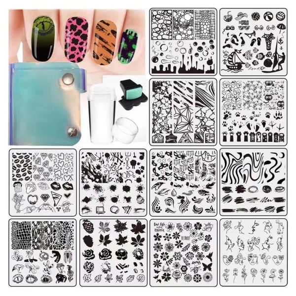 Vnc Nail Stamping Plates Set 12Pcs Nail Plates 1 Nail