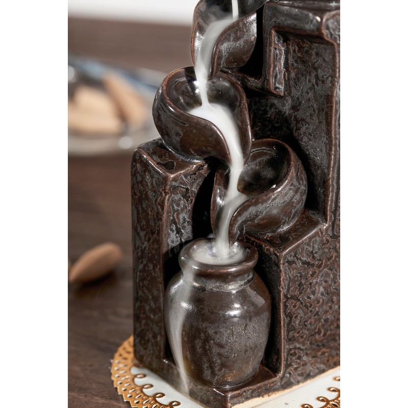 LAMDAWN Unique Cascading Basins Ceramic Waterfall Incense Holder, Paired with