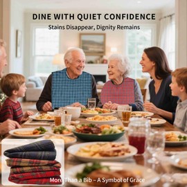 CCFREELIFE Adult Bibs For Seniors With Crumb Catcher - Waterproof Reusable Clothing Protectors For Seniors & Adults, 30"X18" England Checkered Pattern, Machine Washable (3, Blue Yellow Red)