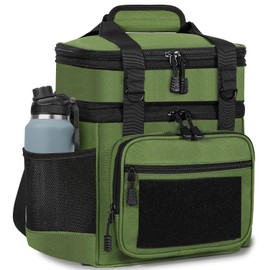 Double Deck Insulated Lunch Box, Expandable Large Lunch Bag Leakproof Cooler Bag Lunch Pail for Men Women Adults Work Shifts Travel Daytrip,16L,Army Green