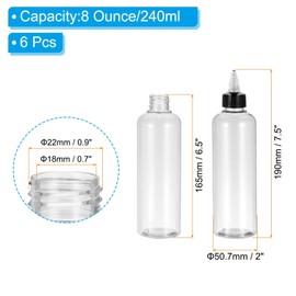 PATIKIL 8oz(240ml) Plastic Dispensing Bottle, 6Pcs Squeeze Empty Bottles with Black Twist Cap for Liquids, Inks, Oils, Sauces, Arts and Crafts, Transparent