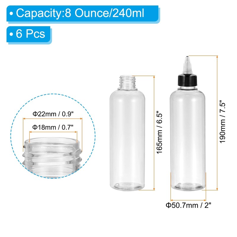 PATIKIL 8oz(240ml) Plastic Dispensing Bottle, 6Pcs Squeeze Empty Bottles with