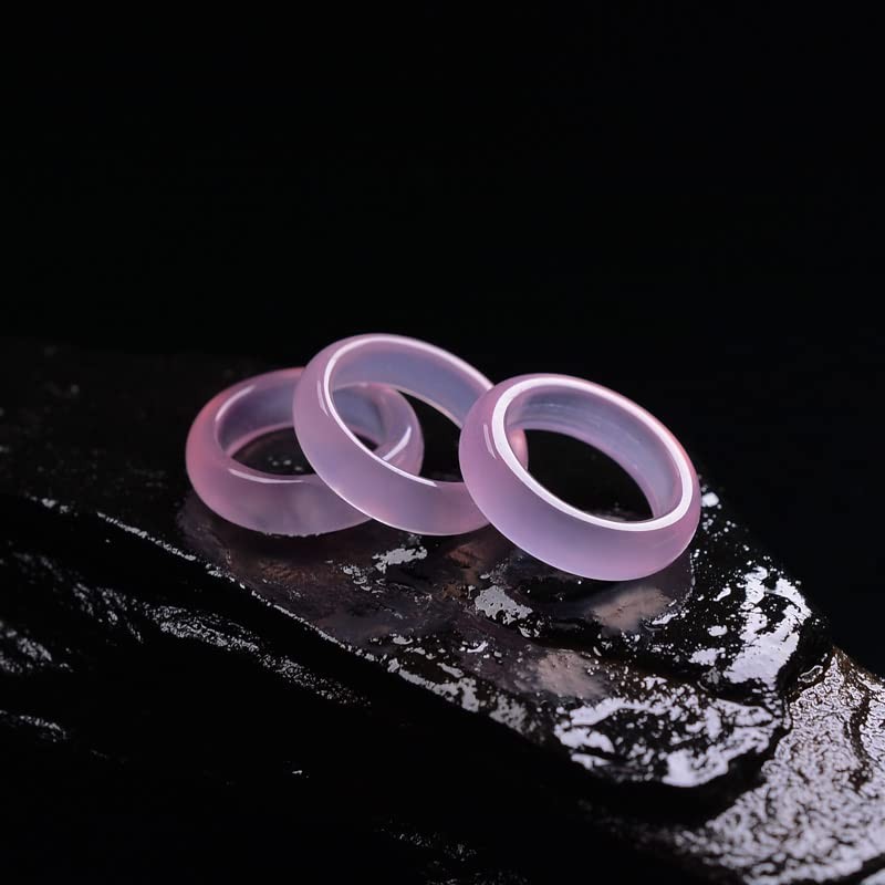 YIGEDAN 3pcs Natural Agate Rings Pink Jade Rings Jewelry Gemstone,