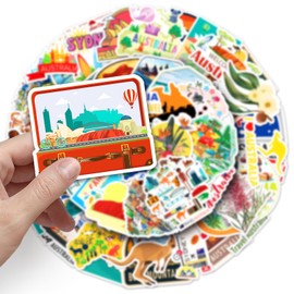 Australia Travel Stickers for Water Bottle,50 PCS Tourist Attraction Stickers Pack for Laptop Phone Skateboard Bicycle Suitcase Luggage Car Guitar,Waterproof Aesthetic Vinyl Stickers Gift for Favors