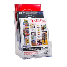 Azar Displays 252378-2PK Brochure Holder 8.5"x11", Acrylic Desk Organizer, Three Tier Document, Magazine & Sign Holder, Wall Mount Desk Accessories (2-Pack)