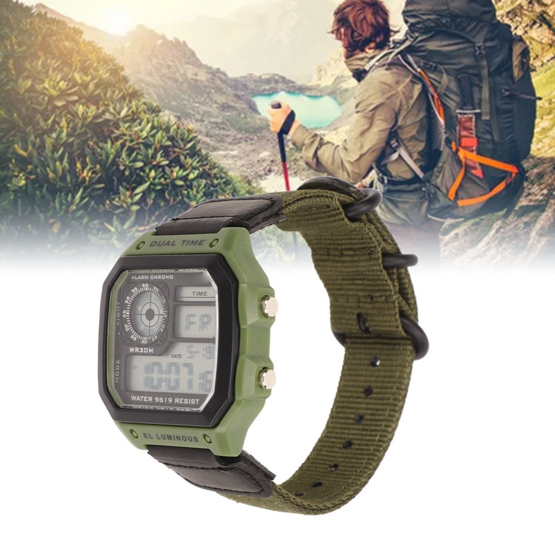 Digital Sport Watch Canvas Strap Luminous Waterproof Retro Sport Watch