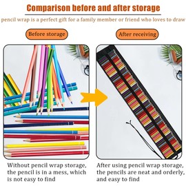 Wumuzai 72 Slots Pencil Roll Up Case, Color Pencil Wrap Pouch Case Organizer Holder, Canvas Colored Art Pencil Case Set, Portable Coloring Sketching Drawing Pen Bag for Adults Artist Travel, Black