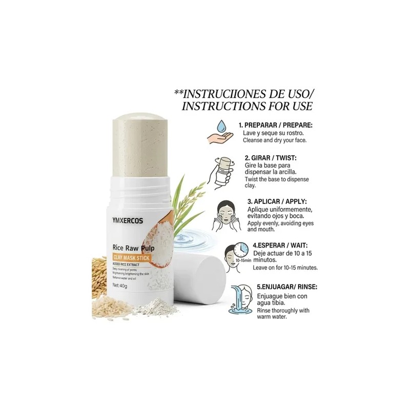 Kit 2 Mascarillas De Arroz En Barra Limpieza Profunda 40g