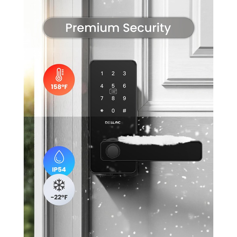 DESLOC B200L Fingerprint Smart Lock with Handle, Keyless Entry Door