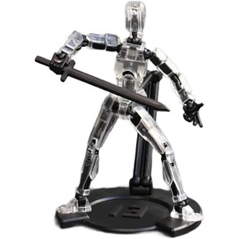 T13 Robot Action Figure Fidget Toy - Anime Figures with Multiple Movable Joints for Children Unassembled Set - Transparent with Holder