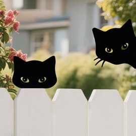 amusediy 4-Piece Metal Curious Cats Garden Decor, Outdoor Peeking Black Cat Sculptures, Rust-Resistant Steel Sneaky Cat Silhouettes for Fence, Yard, Or Planter (Set of 4)