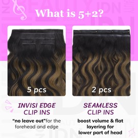 IDN BEAUTY 5+2 Invisi Edge Seamless Clip in Hair Extensions Human Hair, Body Wave Balayage Natural Black to Brown 16 Inch 110g 5pcs Invisible Edge & 2pcs Seamless Clip ins for Black Women No Leave Out