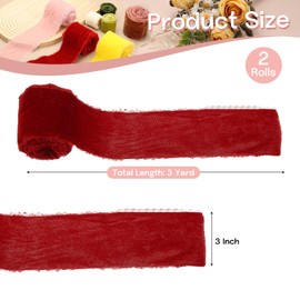 sourcing map 2 Roll Velvet Ribbon, 3 Inch x 3 Yard Handmade Silk Fringe Frayed Ribbon Raw Edge for Flower Bouquet Wrapping Wedding Decoration Bridal DIY Crafts, Dark Orange