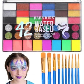 Pintura Facial y Pintura Corporal, Juego de Kit de 42 Colores de Pintura Facial y Corporal a Base de Aceite, con 10 Pinceles de Diferentes Tamaños, para Halloween, Navidad, Año Nuevo y Cosplay