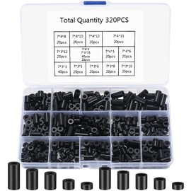 Pack of 320 Round Spacers, Nylon Plastic Spacer Sleeves, Washers, Insulation Washers, Spacers without Thread, Columns Insulating Washers for Screws, Black, M3, M4