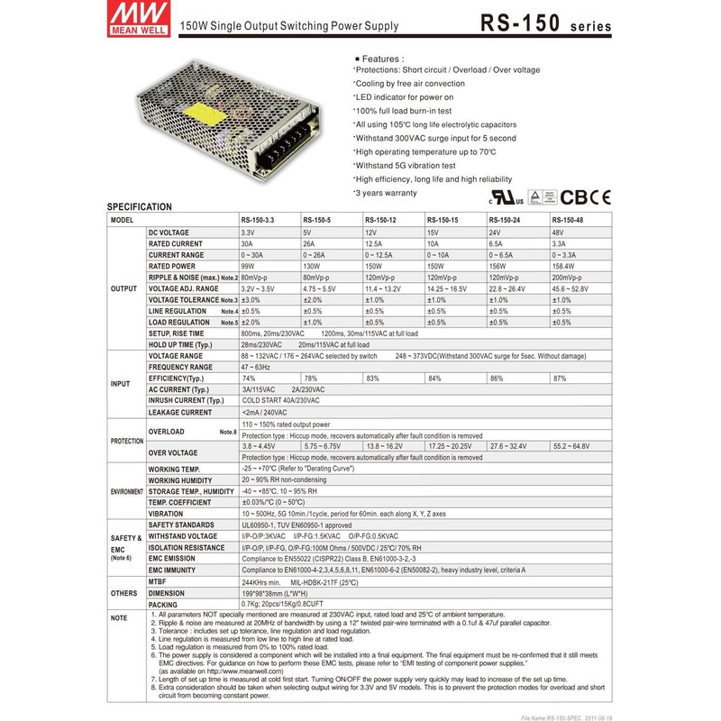 Switching power supply for LED 150W 15V 10A ; MeanWell,