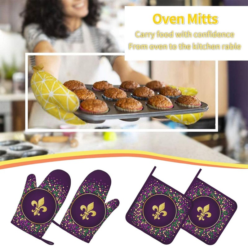 Mardi Gras Purple Golden Glitter Fleur De Lis Oven Mitts