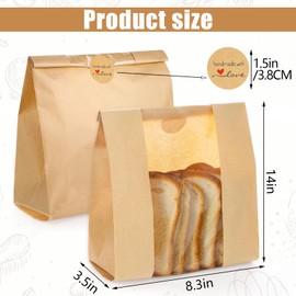 130 Pack Bread Bags for Homemade Bread Sourdough Bread Bags with Window, Large Bakery Bags with 160 Stickers for Packaging Baked Food Bread Christmas Wrapping Paper (14 * 8.3 * 3.5 Inch)