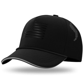 BROMZ Kids Youth American Flag Trucker Hat Waterproof Quick Dry Snapback Hats Patriotic USA Baseball Cap for Boys Girls 5-15 Years, Black/Black Flag