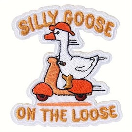 Silly Goose On The Loose Iron-On Patch, 2.5 x 2.32 inches, Embroidered Design for Clothing, Backpacks, Hats