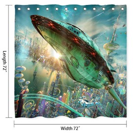 NTETSN Science Fiction Shower Curtain, Futurama Realistic 3D Rocket Planet Teal Spaceship Fabric Bath Curtain, Washable Upgrade for Bathroom Accessories, 72x 72 Inches, YLYYNT992