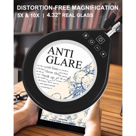 Lighted Magnifying Glass, 10X & 5X Magnifying Glass with Light, Dimmable Magnifier with Lamp, Adjustable 10 Level Brightness and 5 Color Desktop Clamp Magnifiers for Craft Painting Workbench (White)