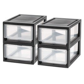 IRIS USA MSD-1 Compact Stacking Drawer, Black, 6 Quart, 4-Pack