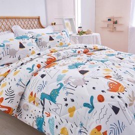 JSD Dinosaur Kids Comforter Set Twin Size, 2 Piece Microfiber Comforter with Pillow Sham, Lightweight All Season Washable