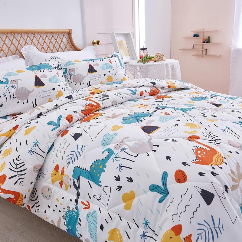 JSD Dinosaur Kids Comforter Set Twin Size, 2 Piece Microfiber