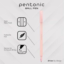 Pentonic Ballpoint Pens, 10 Count, Frosted Pale Pink Barrel with Red Ink, 0.7 mm Fine Point, Smooth Writing For Journaling & Note Taking (PEN13087)