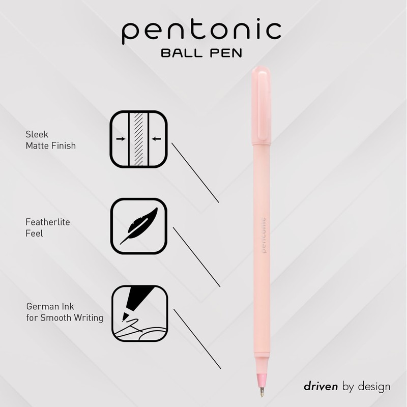 Pentonic Ballpoint Pens, 10 Count, Frosted Pale Pink Barrel with