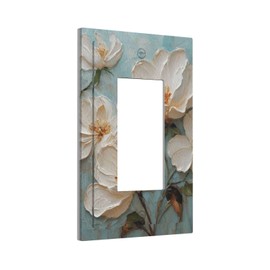 Decorative Art Light Switch Covers Cream Blooms on Blue 1 Gang Rocker Outlet Decorative Switch plate Faceplate GFCI Light Switch Covers for Home Decor
