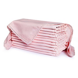 Ramanta Home Linen Flax Cloth Napkins Set of 12 - Soft & Durable Decorative Lace Dinner Napkin for Wedding Parties Events | Washable Premium Cotton Table Décor for Everyday Use 18x18 Inch - Pink