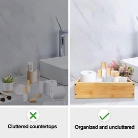 Lnond Bamboo Bathroom Decor Box for Toilet Paper Storage, Bathroom Toilet Tank Tray Storage Basket, Countertop Organizer Toilet Paper Basket with Handle, Easy Installation