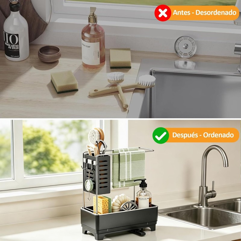 Soporte para Esponja para Fregadero de Cocina con Bandeja de