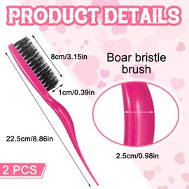 2 Pieces Boar Bristle Brush Comb Hair Teasing Brush for Women Men Salon Boar Nylon Bristle Beauty Styling Backcombing Brush (Fuchsia)