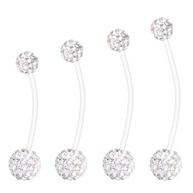 Hoeudjo Pregnancy Belly Rings Maternity Belly Button Rings Plastic Long Bar Navel Ring for Maternity Sport Pregnant Women Different Length 18mm/32mm/35mm/38mm White