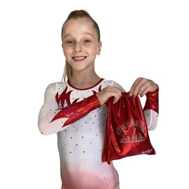 LIL'FOX 8" x 10" Drawstring Girls Grip Bag for Gymnastics 26cm x 20cm - Storage Bag Gym Pouch Lightweight Drawstring Bags for Personal Equipment - Shiny Foil with Rhinestones