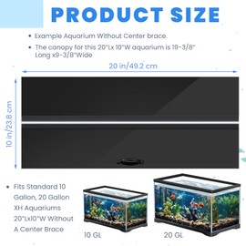 Sieral Aquarium Polycarbonate Canopy Set 19.37 x 9.37 x 0.12 Inch for 10/20 Gallon Without Center Brace Aquariums Cover Fish Tank Lid with a Hook Knife, Black