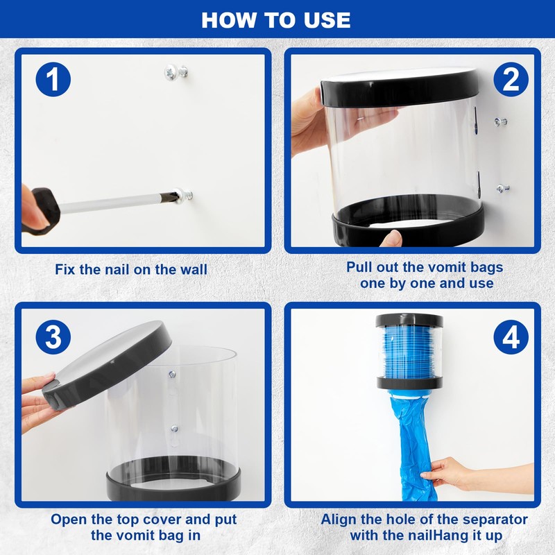 AceOrbit Vomit Bag Dispenser with 24 Emesis Bags, Easy to