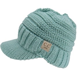 C.C Boys Girls Kids Trendy Warm Oversized Chunky Soft Oversized Ribbed Slouchy Knit Hat with Visor Brim (Mint)