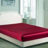 Silky Satin Fitted Sheet Classic Luxury Silky Soft Plain (Burgundy,